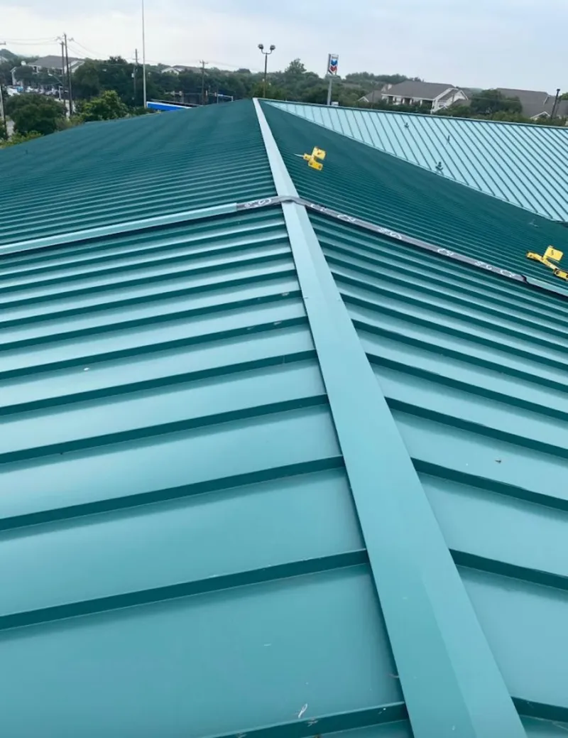 Green commercial metal roof ridge and valley for Metal Roof Repair in St. Helena
